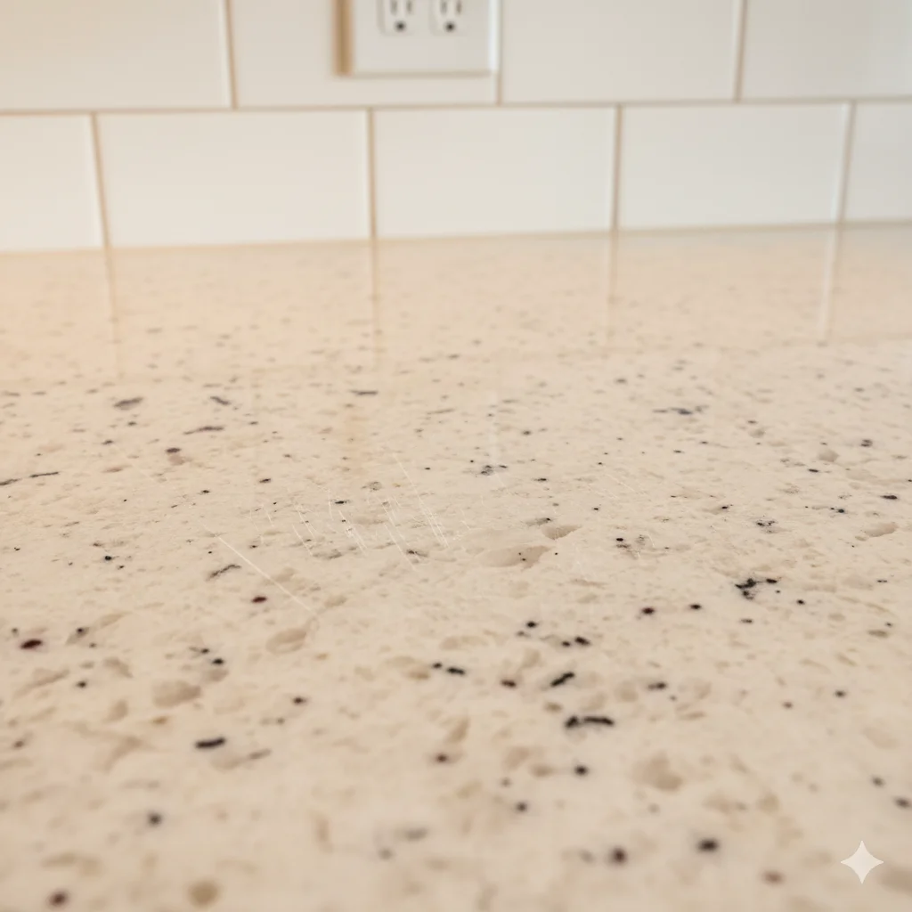 Closeup of a Dallas White granite countertop corner