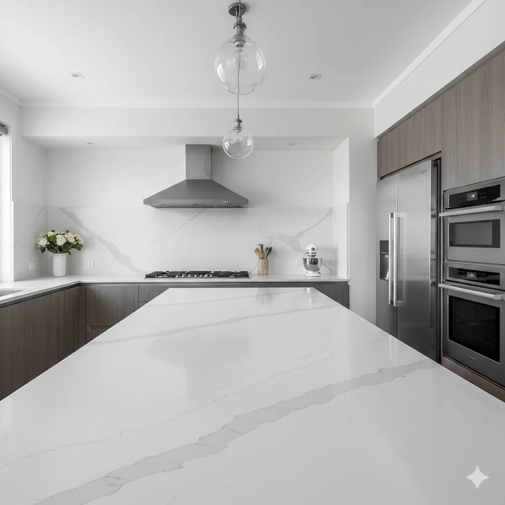 Modern kitchen with Calacatta quartz countertop