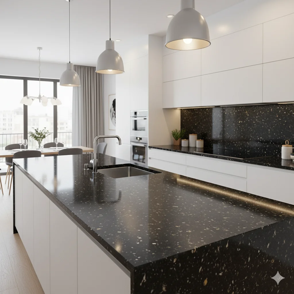 Elegant Black Galaxy granite countertop