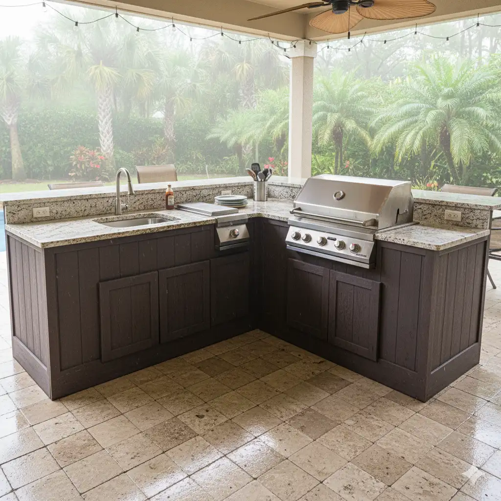 Outdoor BBQ kitchen with Dallas White granite in Florida