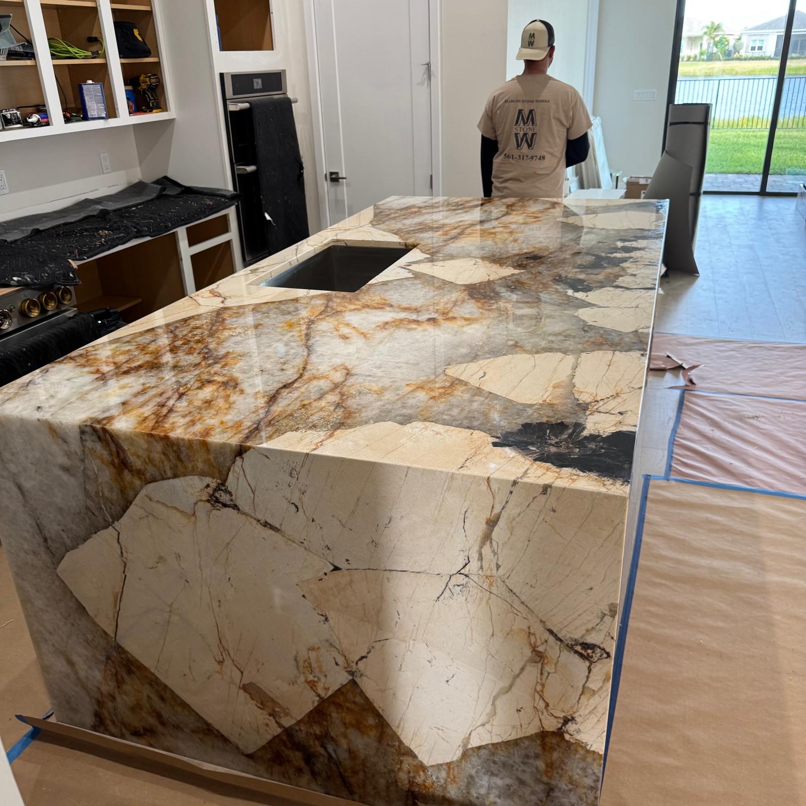 Detail of the quality and polish on a granite countertop