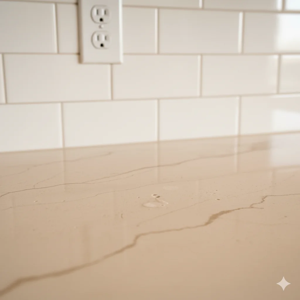 Corner detail of a Taj Mahal quartzite countertop