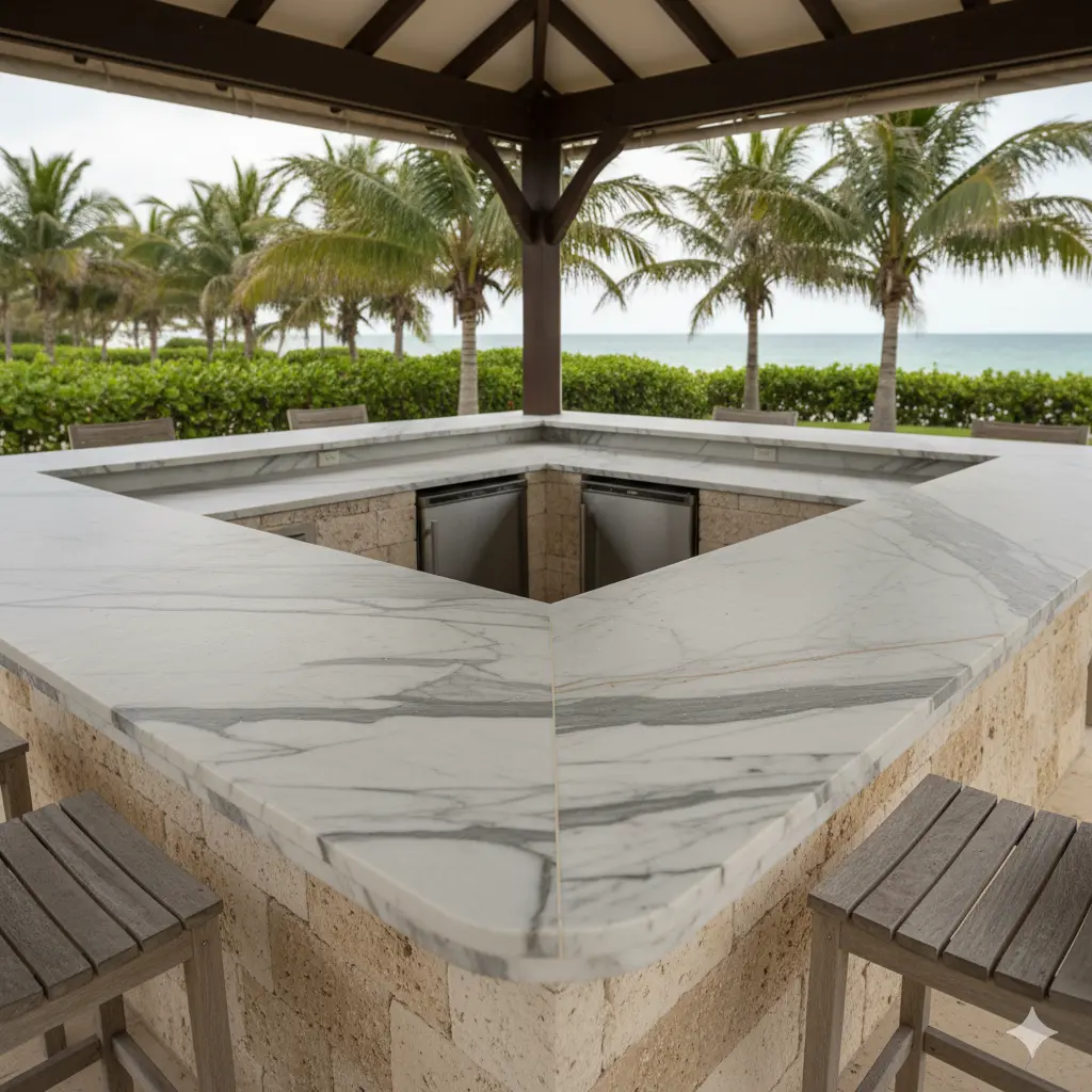 Calacatta Gold Marble used in a covered outdoor BBQ area