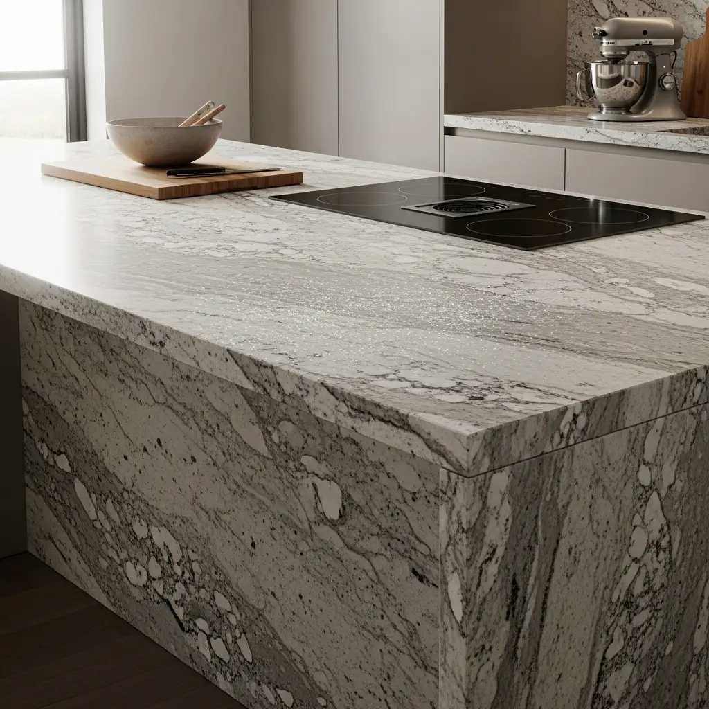 Waterfall island kitchen design