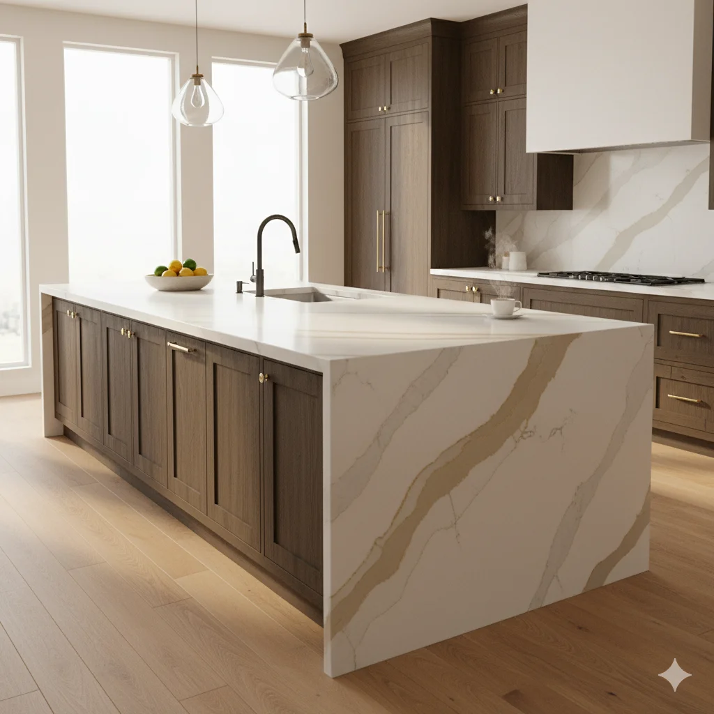Luxurious kitchen with Calacatta-style quartz