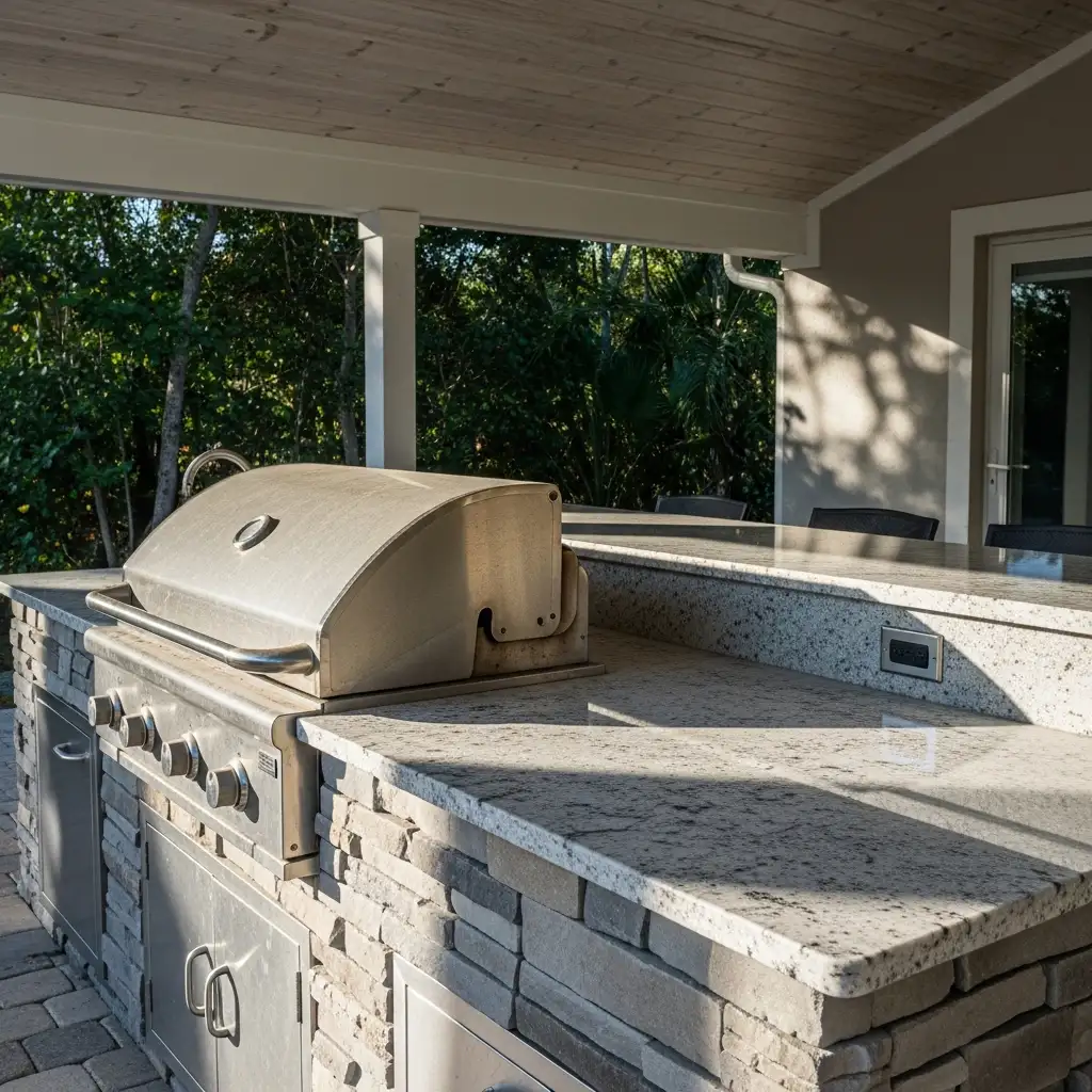 Elegant bathroom with light stone vanity