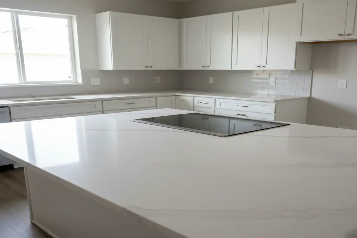Elegant Florida kitchen with Quartz Calacatta Verona Quartz countertops, featuring a bright white backdrop and soft gray veining.
