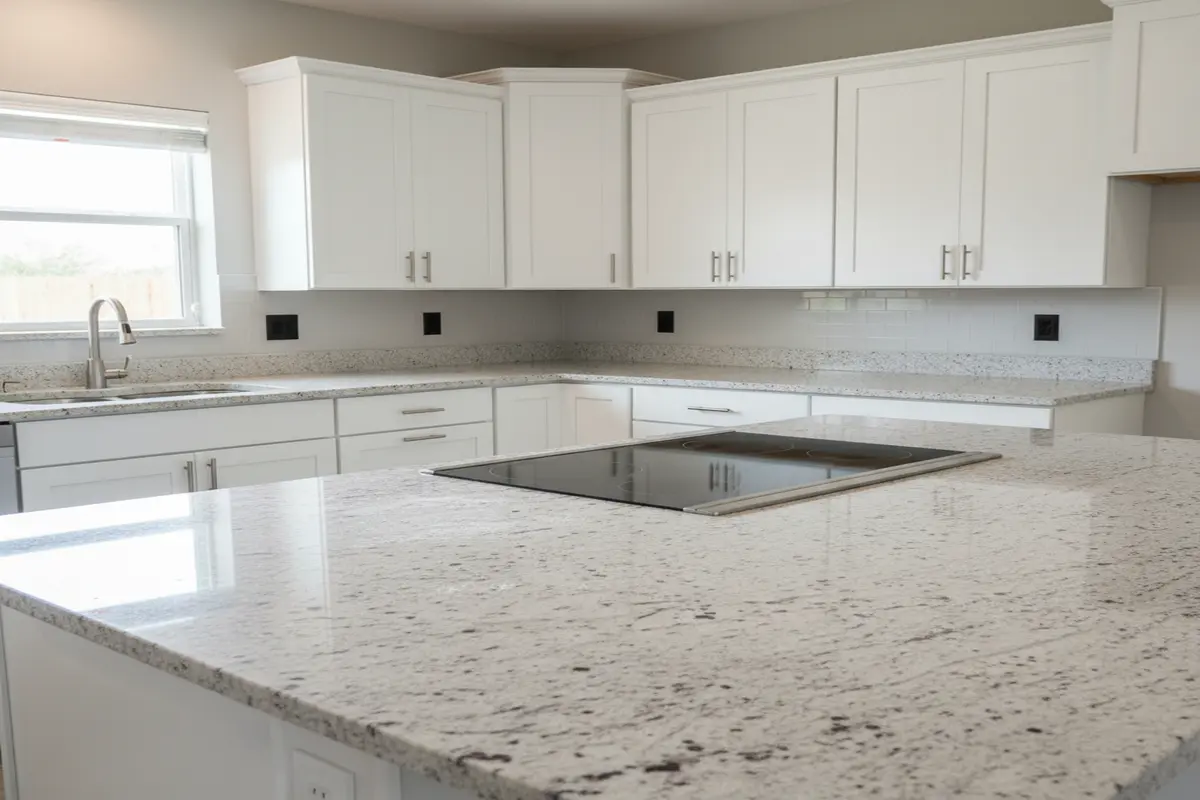 An elegant Florida kitchen showcasing Colonial White Granite countertops, emphasizing its light tones and soft veining.