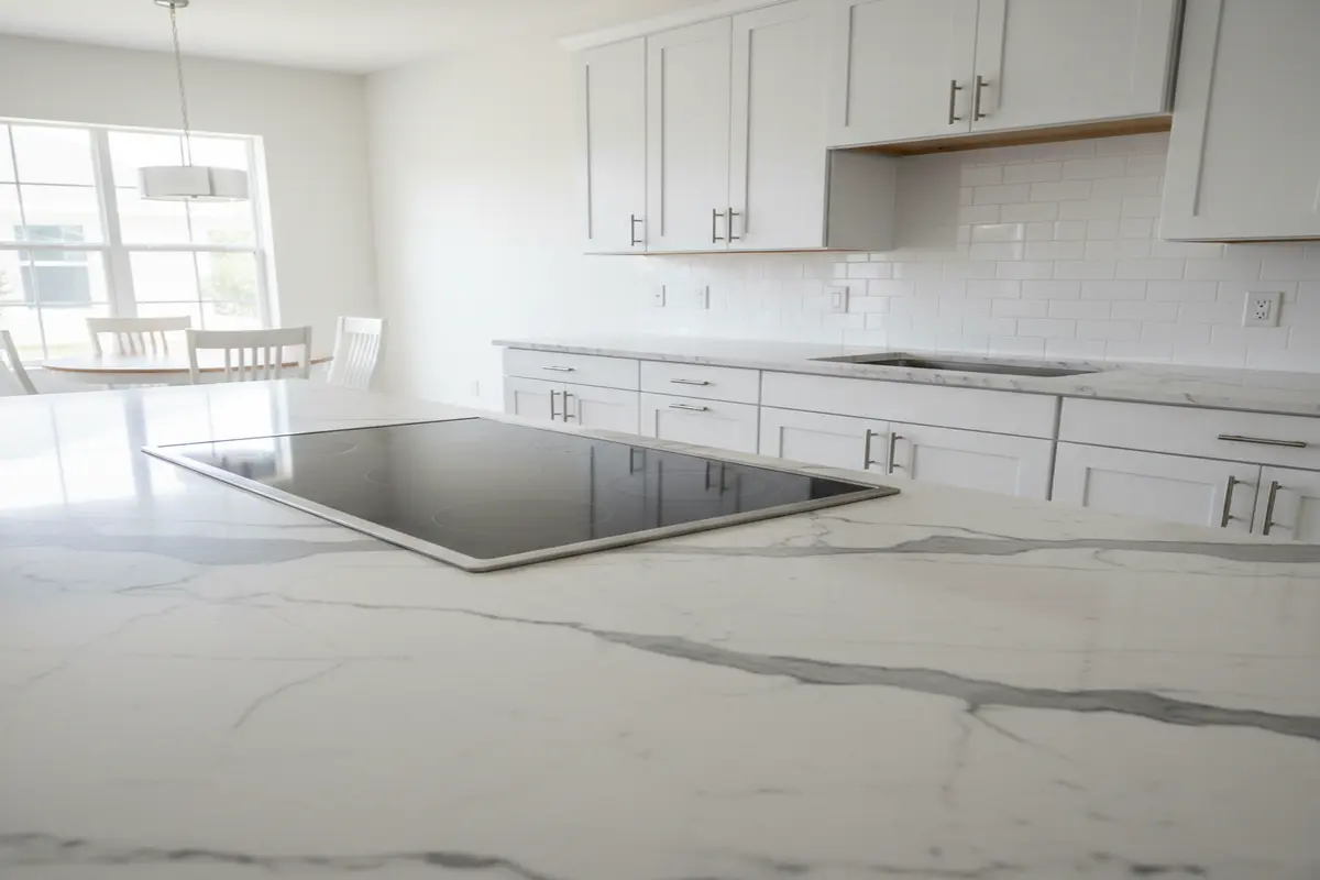 Florida kitchen with Statuario Marble countertops.