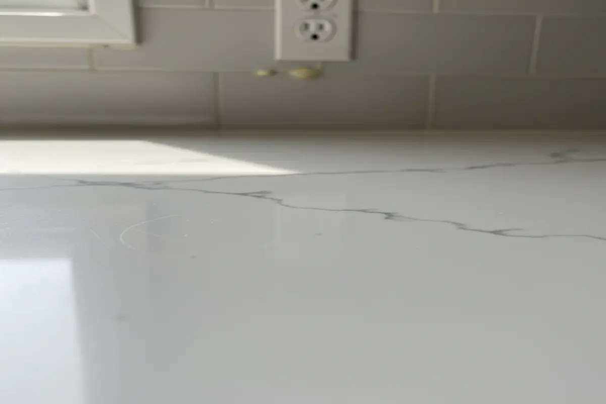 Close-up of quartz countertop edge
