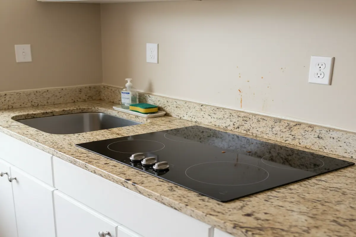 Granite near cooktop with seamless design