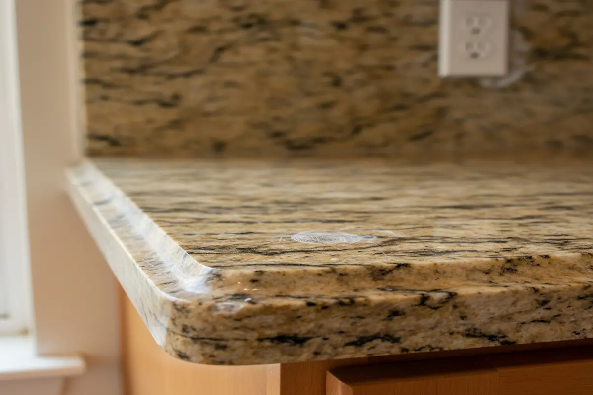 Close-up of granite corner with veins