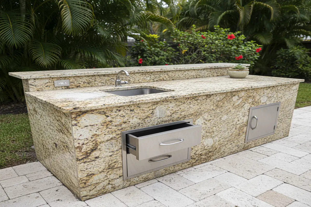 Outdoor BBQ kitchen with granite surfaces