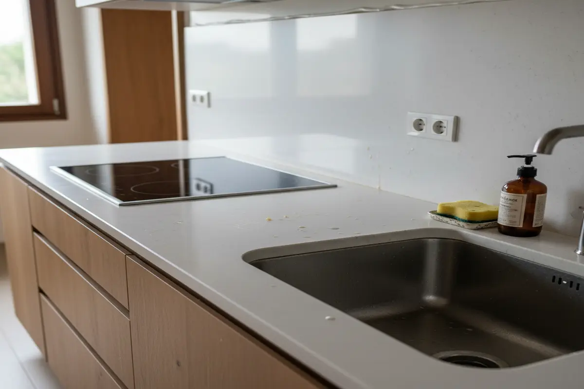 Quartzite kitchen with cooktop and sink