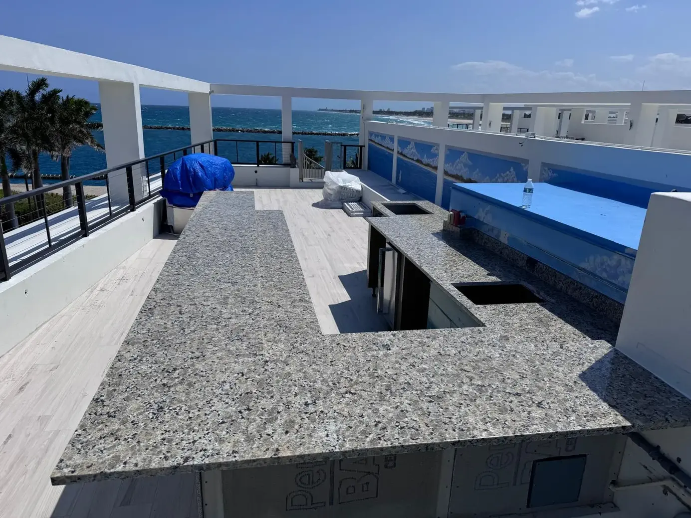Grey granite outdoor kitchen rooftop in Lake Worth