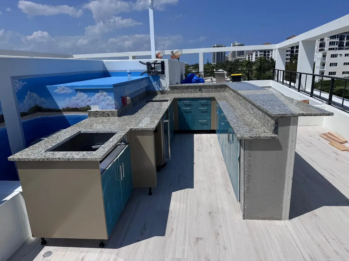 Rooftop granite outdoor kitchen installation