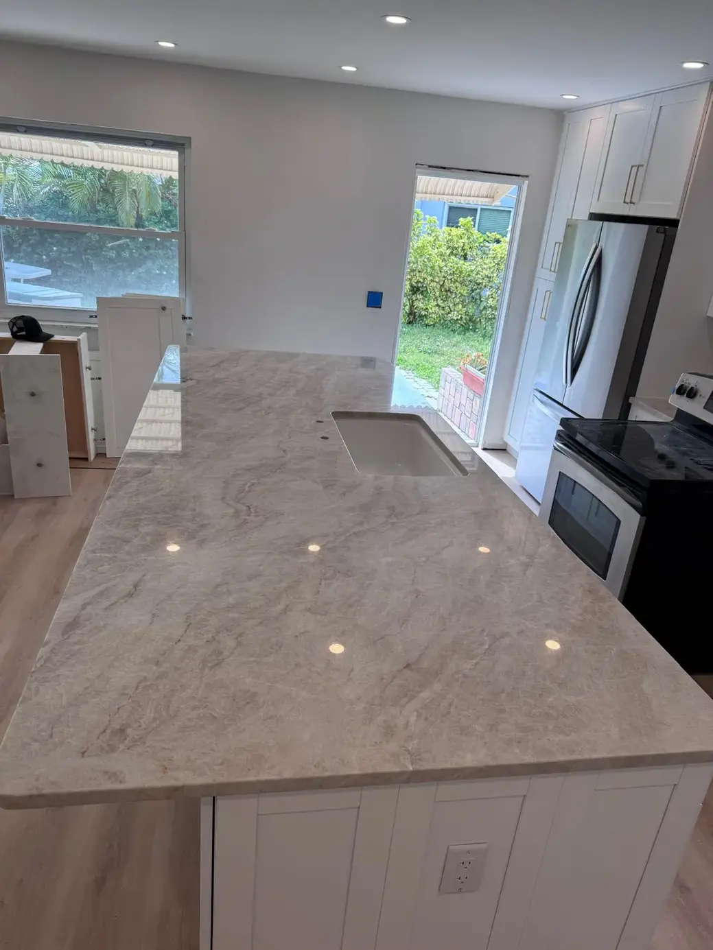 Taupe marble kitchen island countertop in Lake Worth